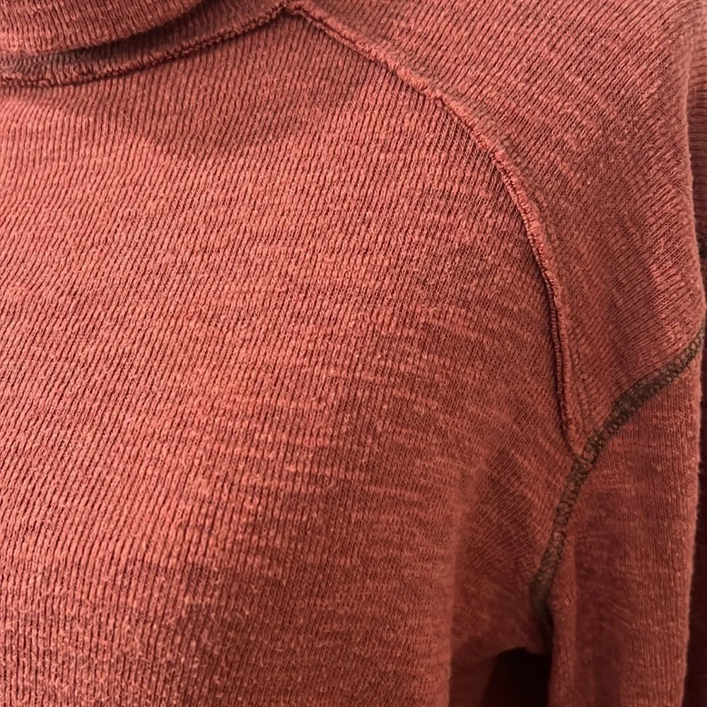 Free People Split Back Turtleneck Top Cinnamon Rust Oversized Large